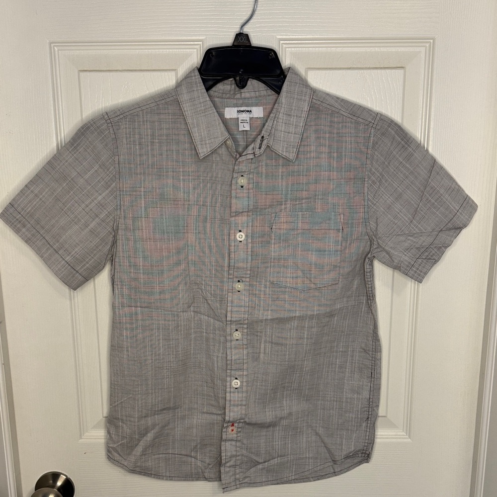 NWOT Sonoma Kids Gray Plaid Button Down Shirt